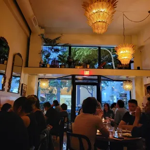 Cozy, love the chandeliers