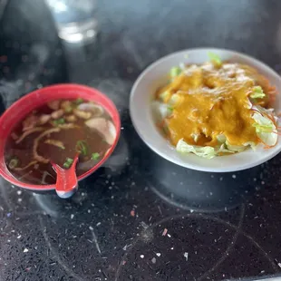 Onion Soup and ginger salad