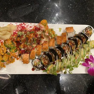 Our chosen rolls. One should have had soft shelled crab inside. Couldn&apos;t find any