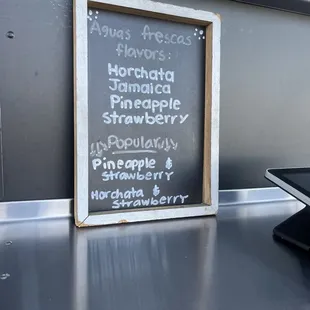 Agua frescas menu