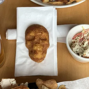 The cornbread was baked in this little skull shape.