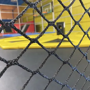Trampoline area with broken jump arm