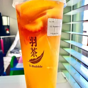 Passionfruit fruit tea with extra fruit