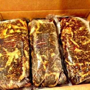 Frozen, boneless, marinated Kalbi.