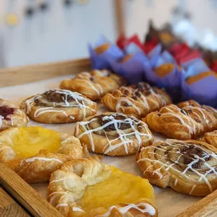 a tray of pastries on a table