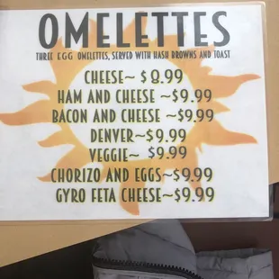 Omelette menu