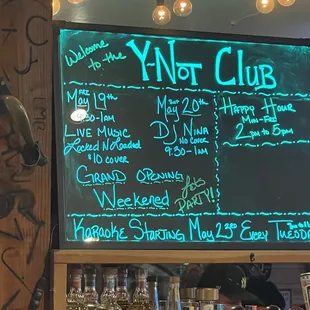 a menu on the wall