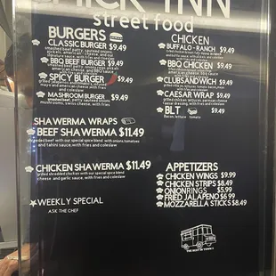 Food is fantastic! Here's the menu.