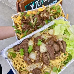 Korean beef fries and filet mignon noodles