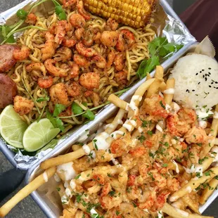 Cajun crawfish noodle And crawfish scampi fries