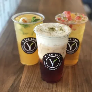Lychee Green Tea, Green Tea with real fruits balls and tea with sea salt foam