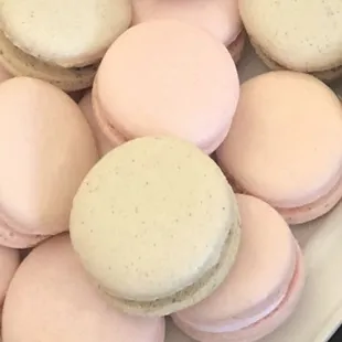 Vanilla, strawberry champagne and strawberry lemon macarons