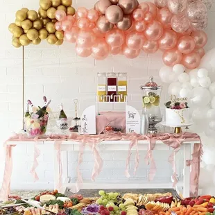 Mimosa drink station and veggie spread