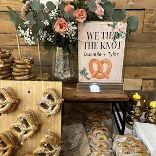 Ya Cakes and Catering created this Pretzel Bar for my daughters Wedding at the Knotty Barn and it was so beautiful.
