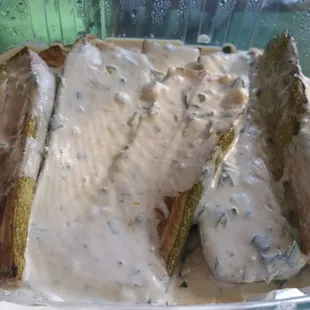 Fried zucchini with tahini