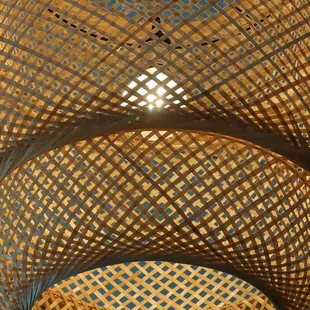 a light fixture in a restaurant