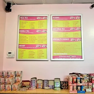 menus on the wall