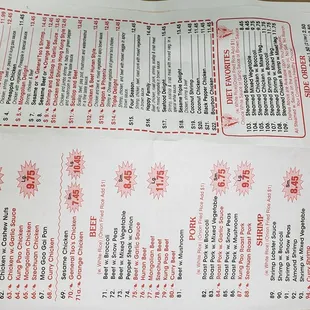 the menu for the restaurant