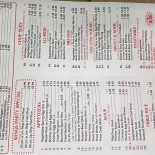 the menu for the restaurant