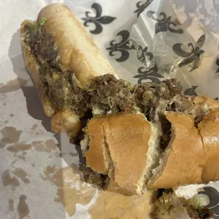 Roast beef and shrimp Po boy with all the fixings