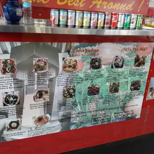 a vending machine with a menu on it