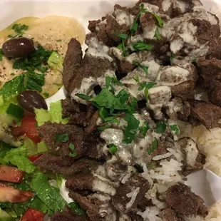 Beef shawarma over rice