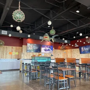 tables and chairs in a restaurant