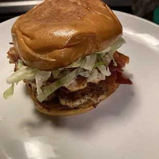 Turkey burger with bacon.