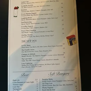 Cocktail menu