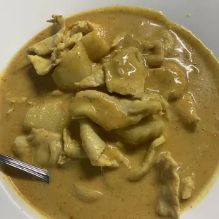 Chicken yellow curry slightly sweet but super savory