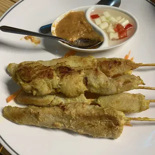 Chicken satay with peanut  sauce yum!