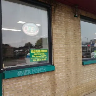 a sign in the window