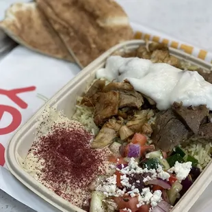 Combo bowl chicken and gyro with salad