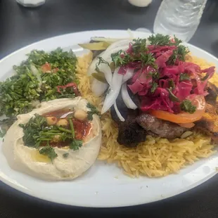Mix grill with chicken, beef and lamb. The homemade hummus (made daily) was AMAZING!