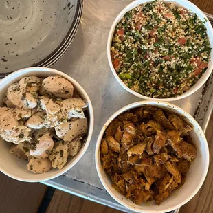 Greek Chicken, Shwarma Chicken, Tabbouleh Individual Cold Side