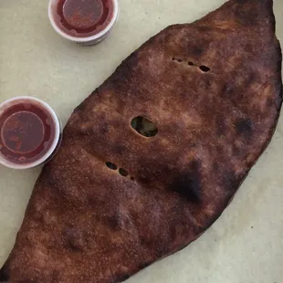 Burnt calzone.