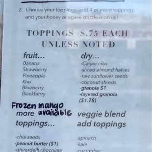 Menu as of 3/14/21