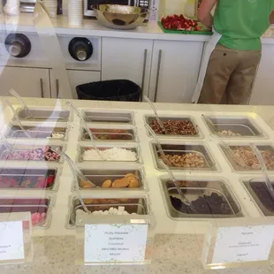 Candy, nuts, granola and cookie toppings.