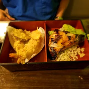 Dinner@Yagura 4/23/2024.Hubby David ordered Miso Butterfish &amp; Shirmp Tempura,he even had his own Container of Rice.LOL $26.00 he works hard!