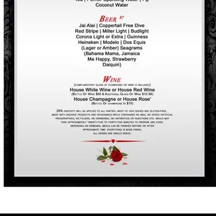 Valentine&apos;s Day menu
