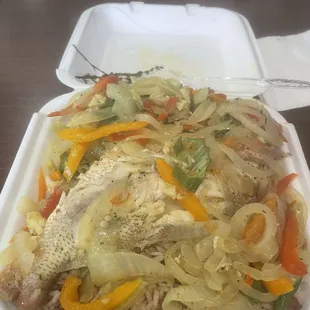 Steamed fish, red beans and rice