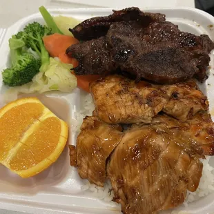 Chicken and beef rib plate.