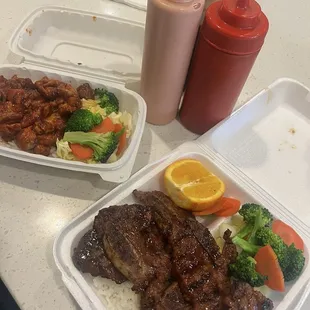 Spicy chicken bowl &amp; Beef Ribs Teriyaki plate