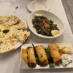 Hummus, Tabouleh Salad, and Cheese Roll