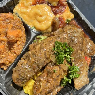 Mac and cheese, turkey wings, sweet potatoes