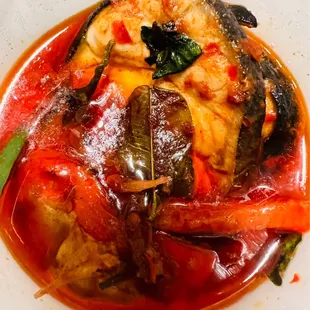 Spicy Soft Catfish Curry. Takeout. Mom said it's very good!
