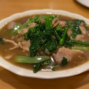 Radna noodles with pork (gravy noodles) with Chinese broccoli. Yai has the best in town!