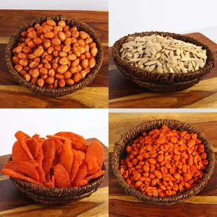 Yajua Candies' Snacks: Pistachio Habanero, Semilla de Calabaza (Pumpkin Seeds) Mango Chamoy and Hot Peanuts