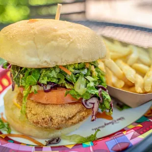 a chicken sandwich and fries