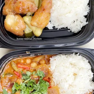 honey walnut chicken &amp;  veggie tikki masala